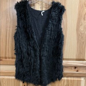 Emu Stunning Elegant Maximalist Charcoal Gray Merino Wool Angora Fur Vest Size S